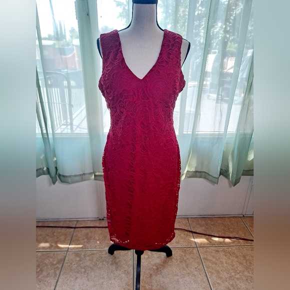 Bisou Bisou Elegant Red Lace Dress. Size 10. - Picture 1 of 6